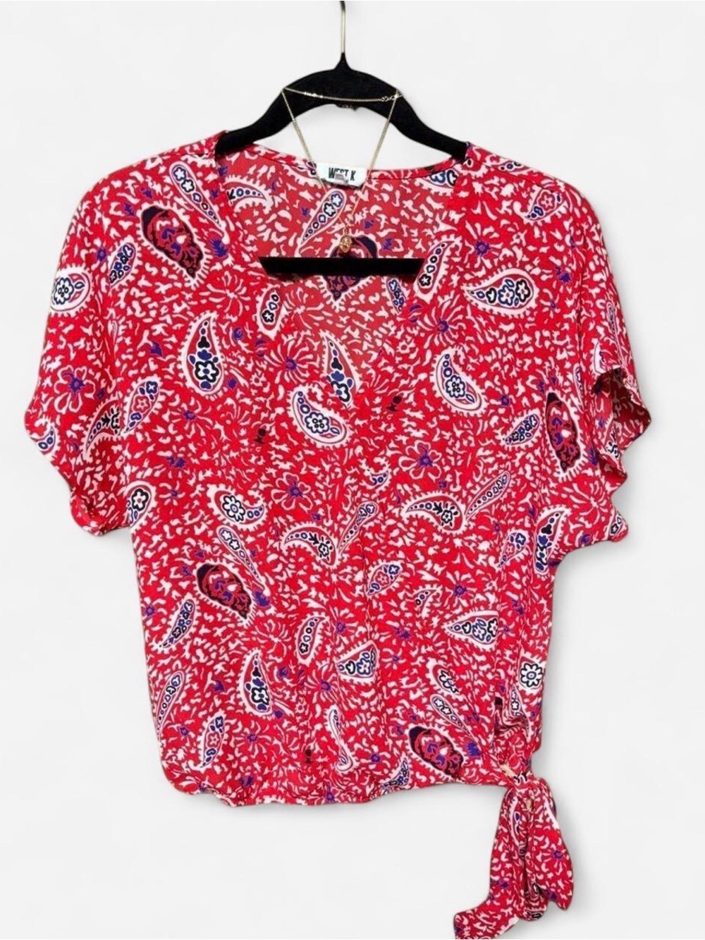 Unique | West K Red Paisley Tie-Front Top